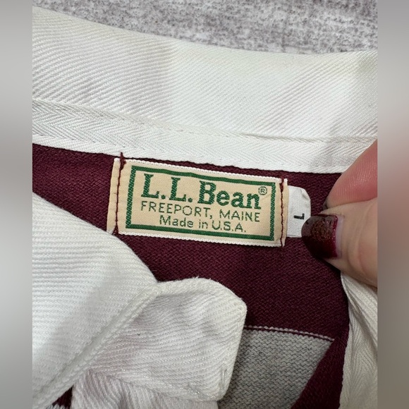 VTG LL Bean Classic Heavyweight Cotton Rugby Stripe Jersey Men L Soft Burgundy - Picture 2 of 12